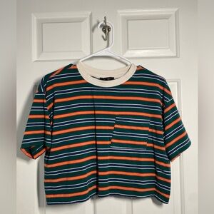 Orange & Green Striped Crop Top